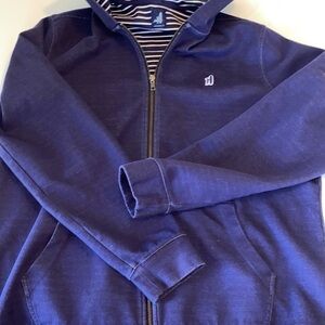 Johnnie-O full zip hooded jacket navy with stripes  size XLarge?